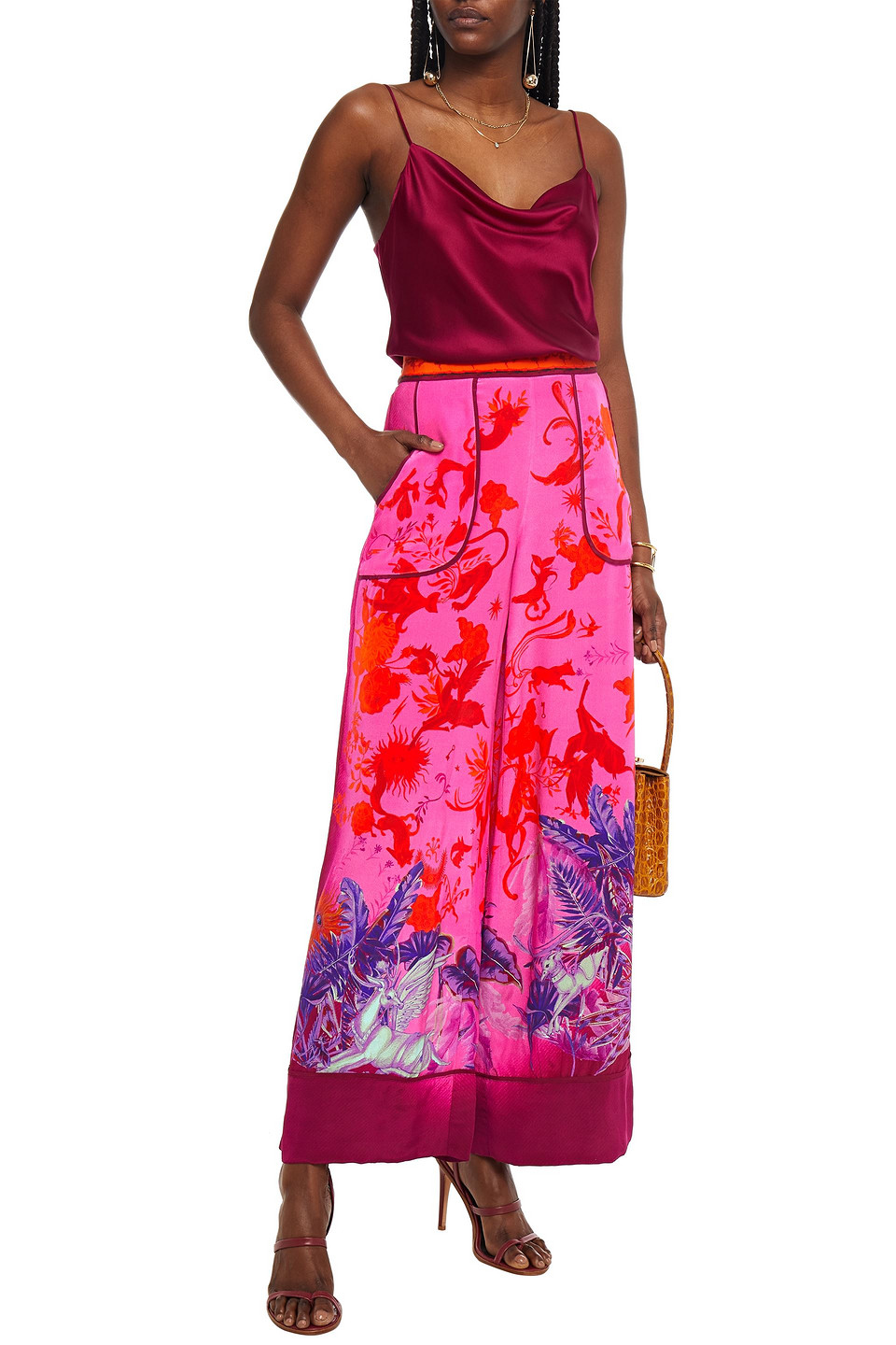 Camilla Printed Silk Crepe De Chine Wide-leg Trousers In Pink