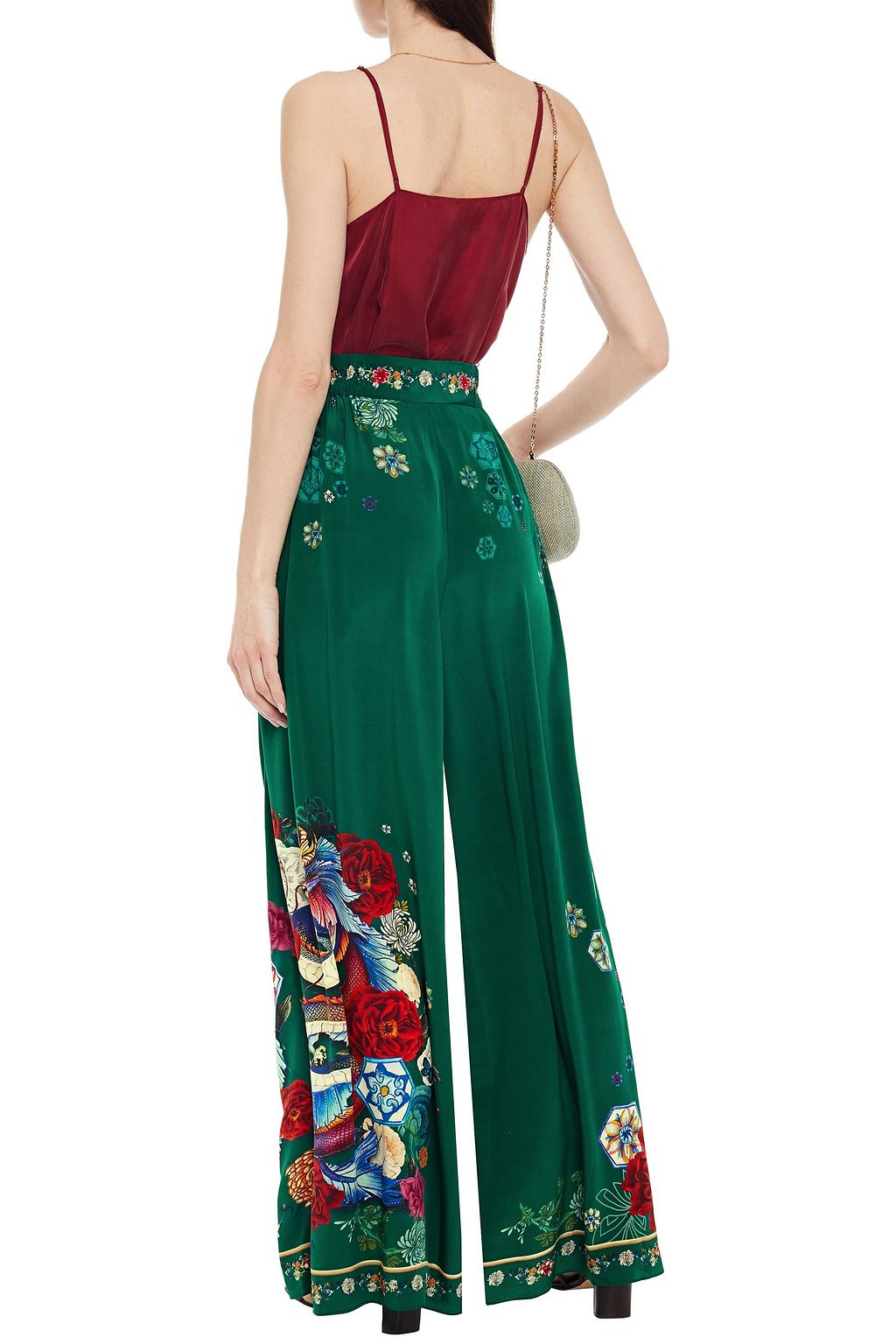 CAMILLA Emeralds Orbit embellished printed silk crepe de chine wide-leg pants