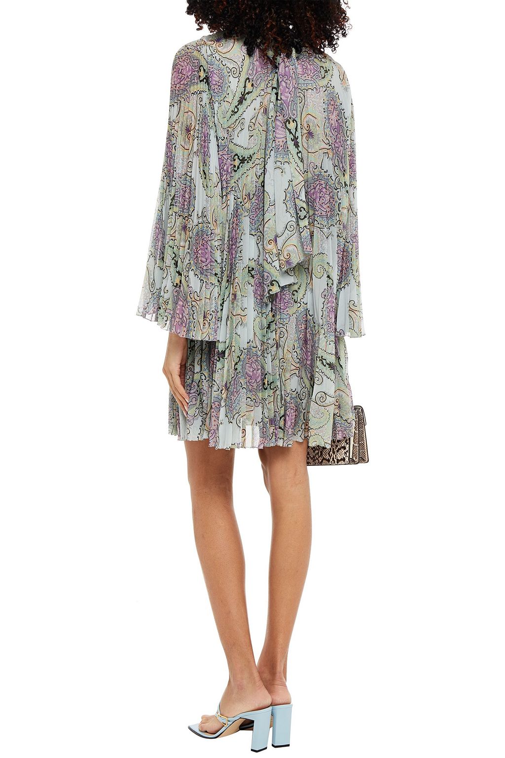 ETRO Tie-neck pleated printed chiffon mini dress