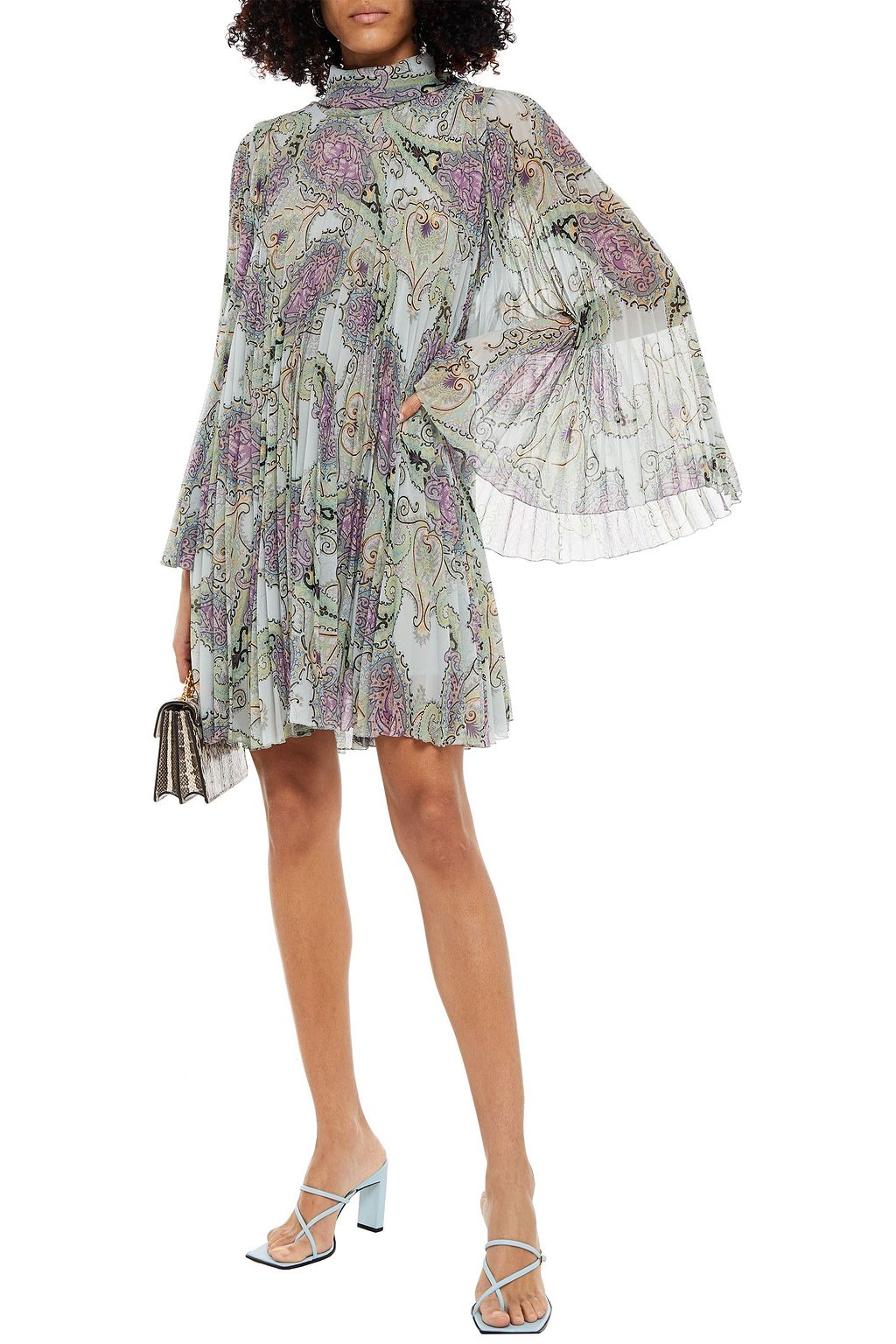 ETRO Tie-neck pleated printed chiffon mini dress