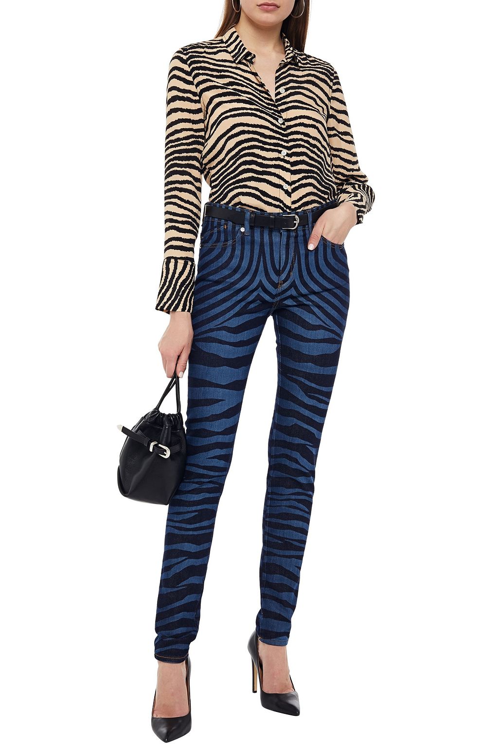JUST CAVALLI Zebra-print high-rise skinny jeans