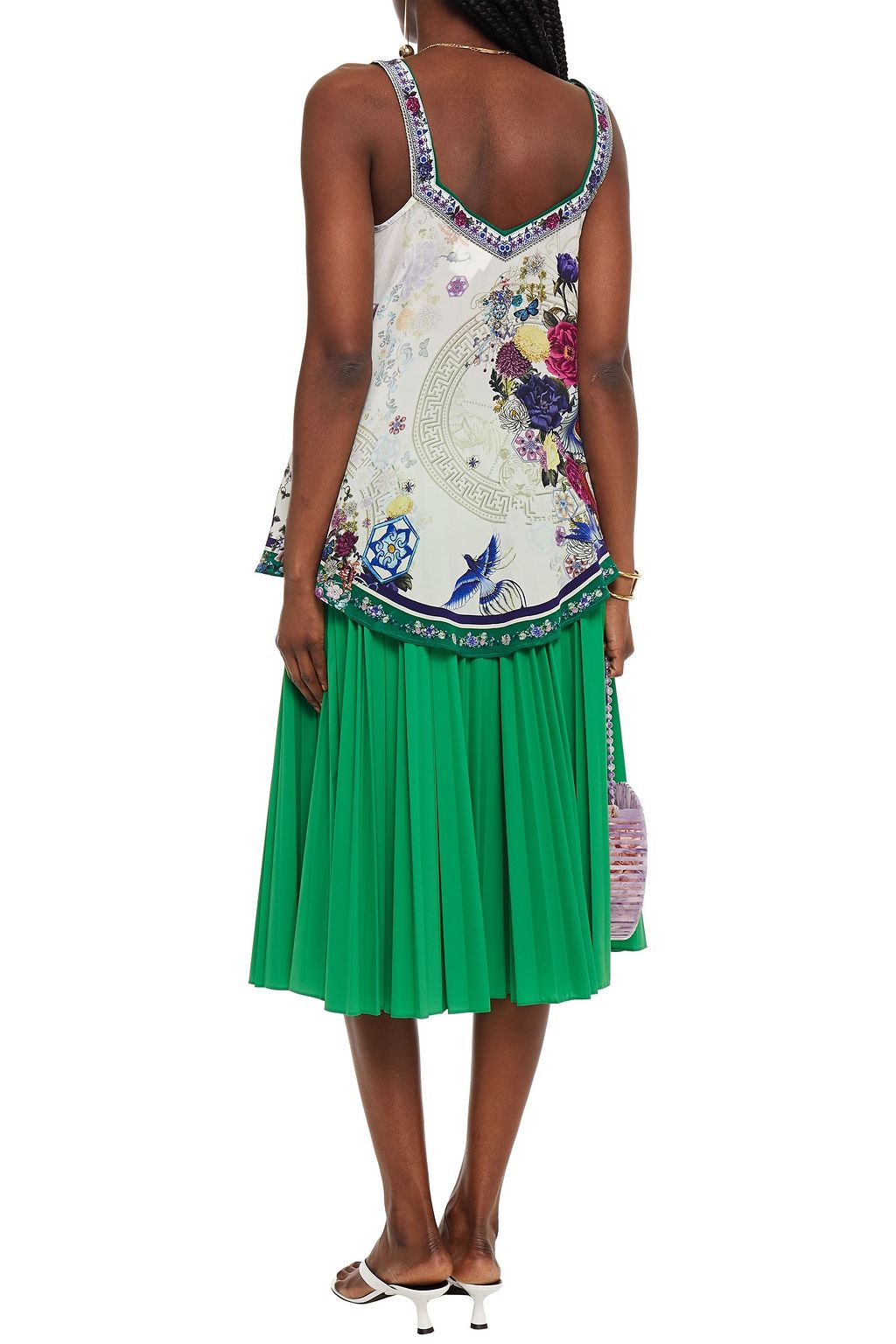 CAMILLA Crystal-embellished printed silk crepe de chine top