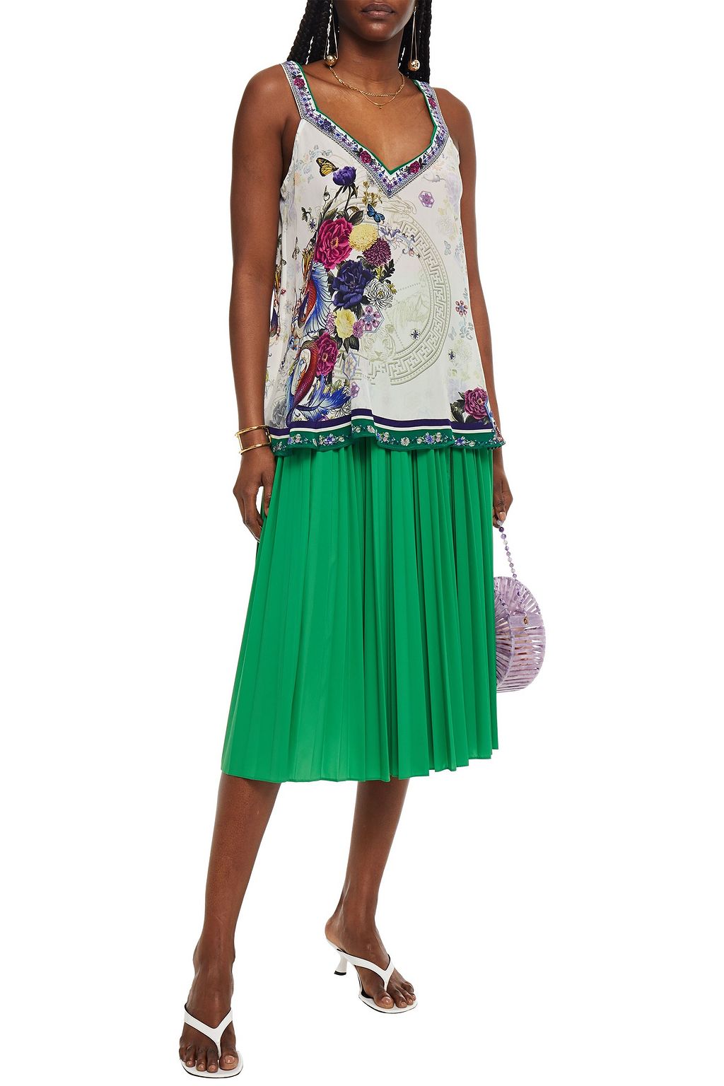 CAMILLA Crystal-embellished printed silk crepe de chine top