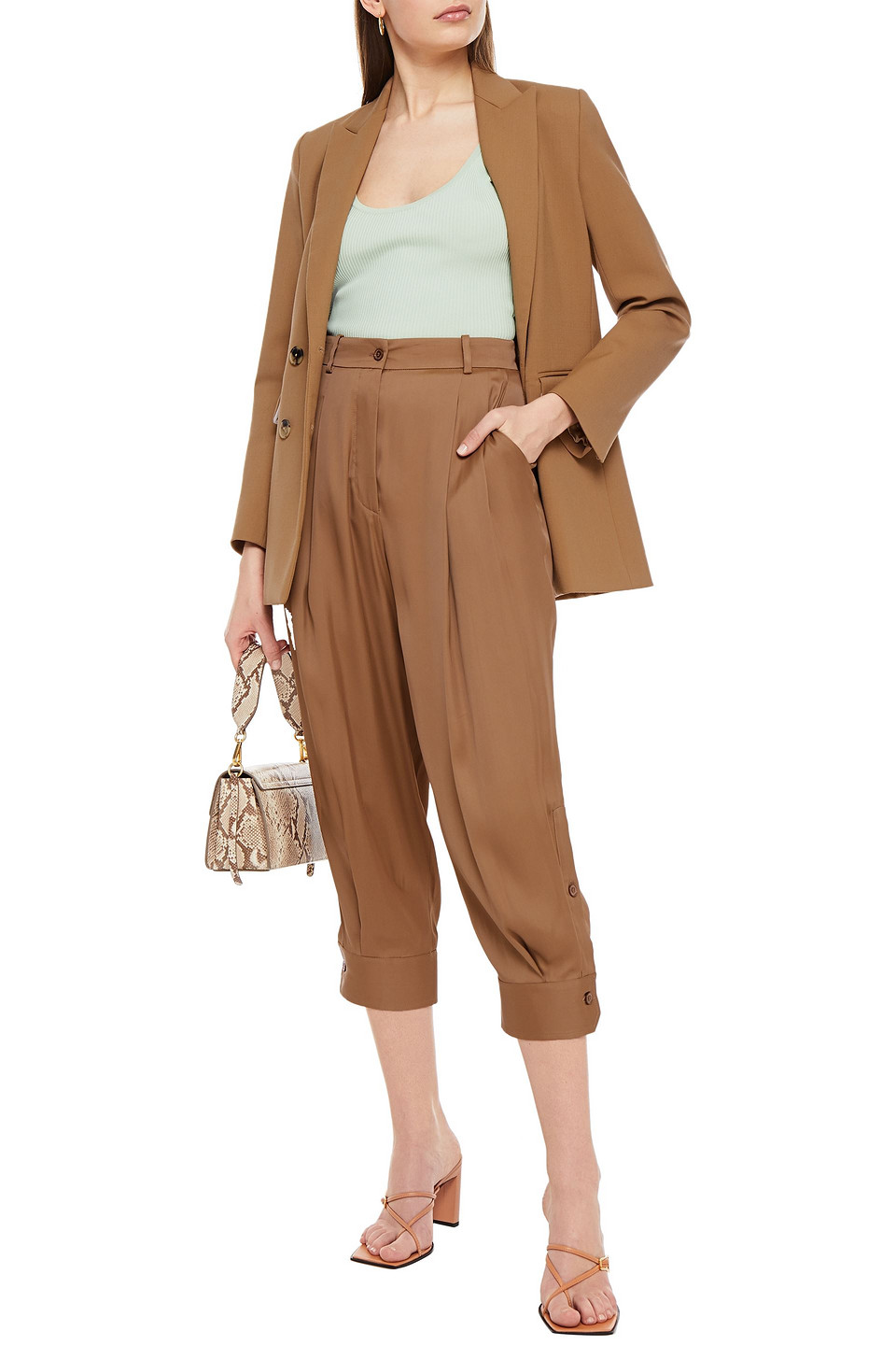 Pucci Cropped Pleated Crepe De Chine Tapered Pants In Camel
