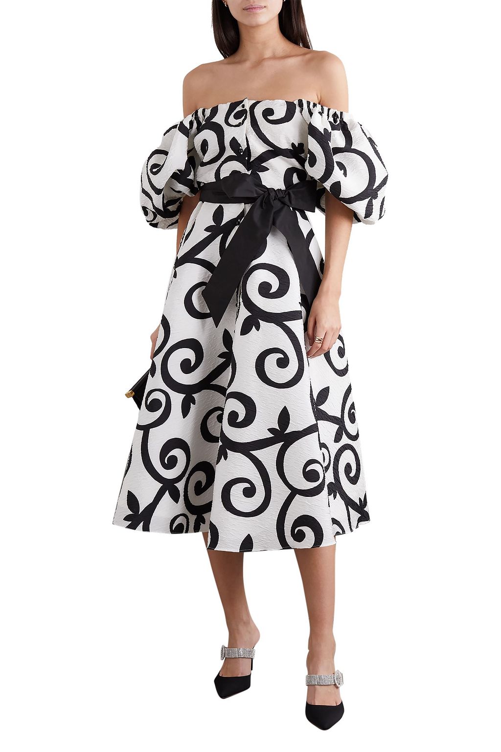 RODARTE Off-the-shoulder printed cloqué midi dress