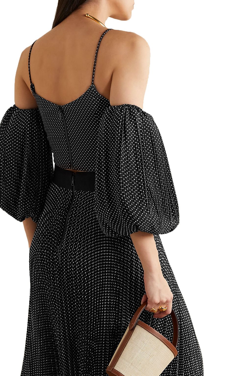 ALICE + OLIVIA Kamila cold-shoulder cropped polka-dot crepon top