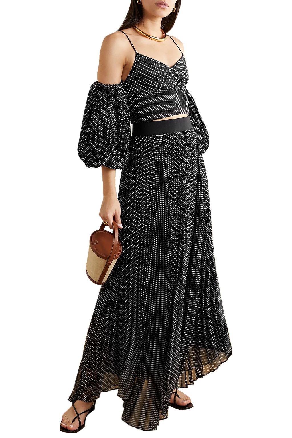 ALICE + OLIVIA Kamila cold-shoulder cropped polka-dot crepon top