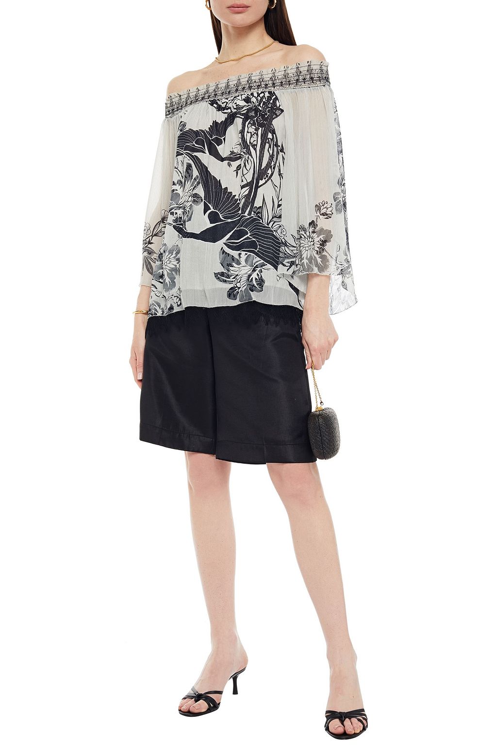 CAMILLA Off-the-shoulder printed silk-voile blouse