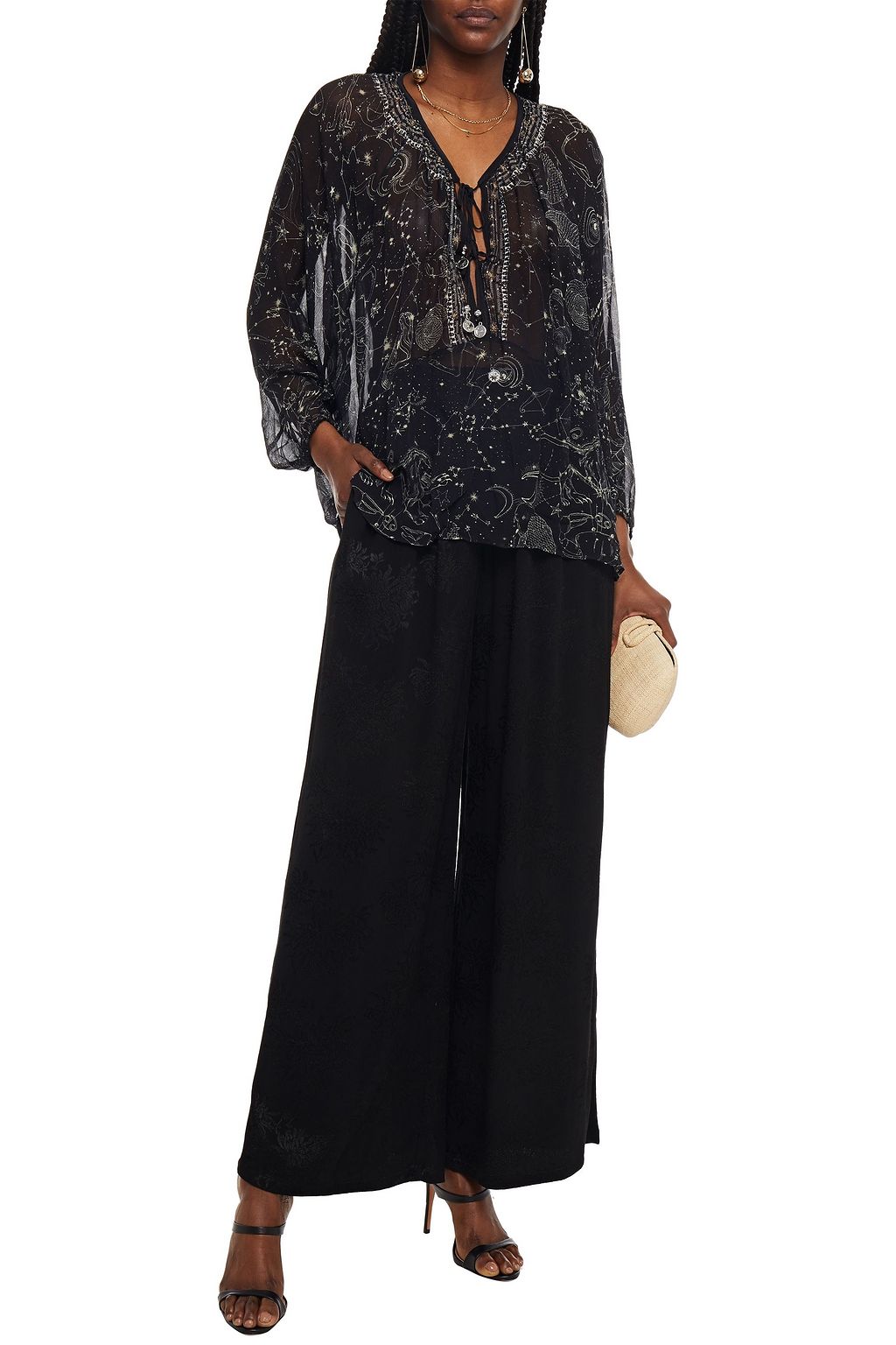 CAMILLA Embellished printed silk-georgette blouse
