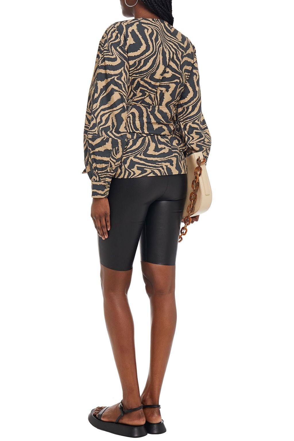 GANNI Tiger-print cotton-poplin wrap top