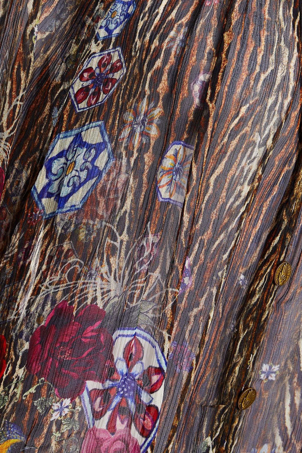 CAMILLA Crystal-embellished gathered printed silk-georgette shirt