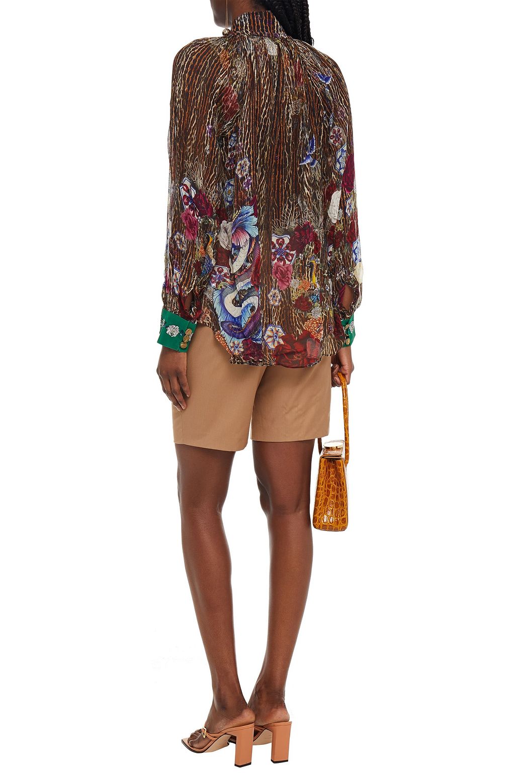 CAMILLA Crystal-embellished gathered printed silk-georgette shirt