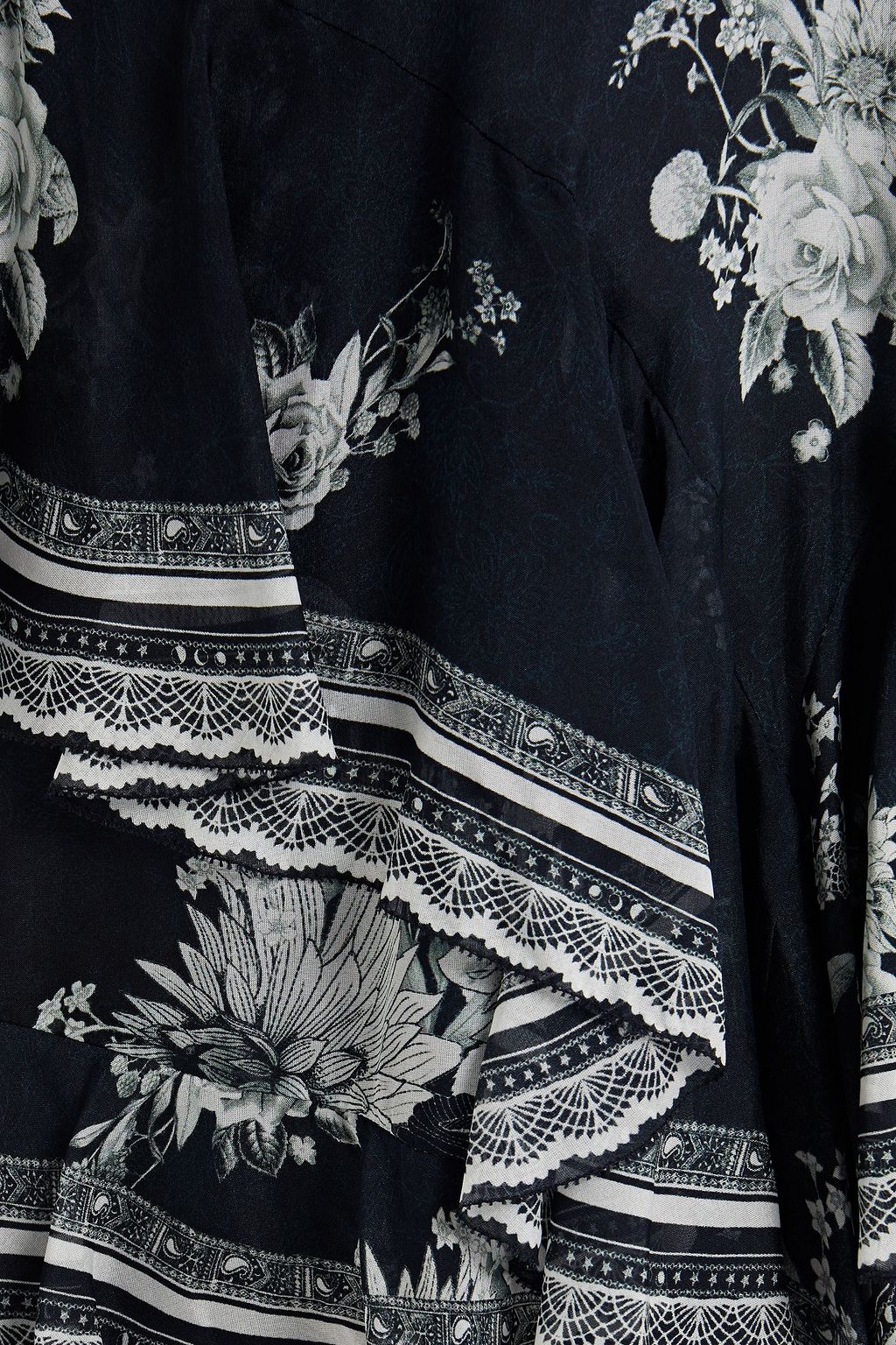 CAMILLA Lace-trimmed ruffled printed silk-chiffon mini dress