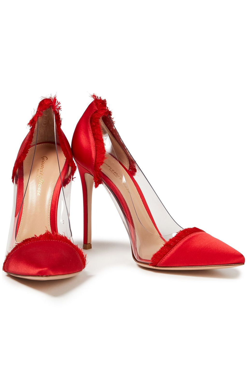 GIANVITO ROSSI Frayed satin and PVC pumps
