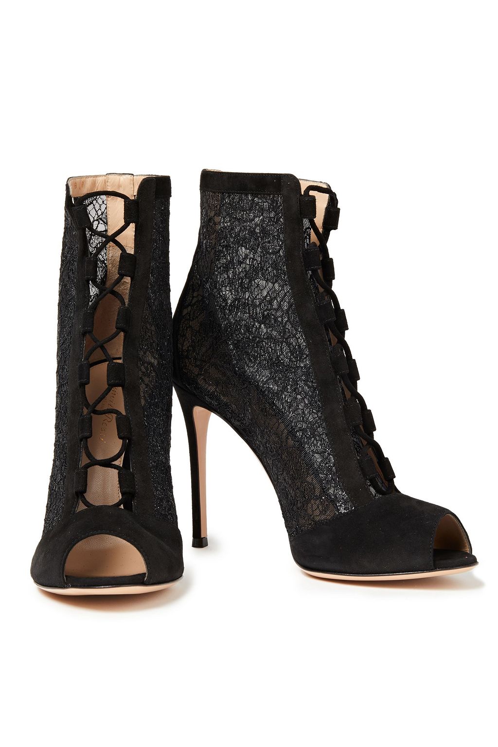 GIANVITO ROSSI Rebecca paneled corded lace and suede ankle boots
