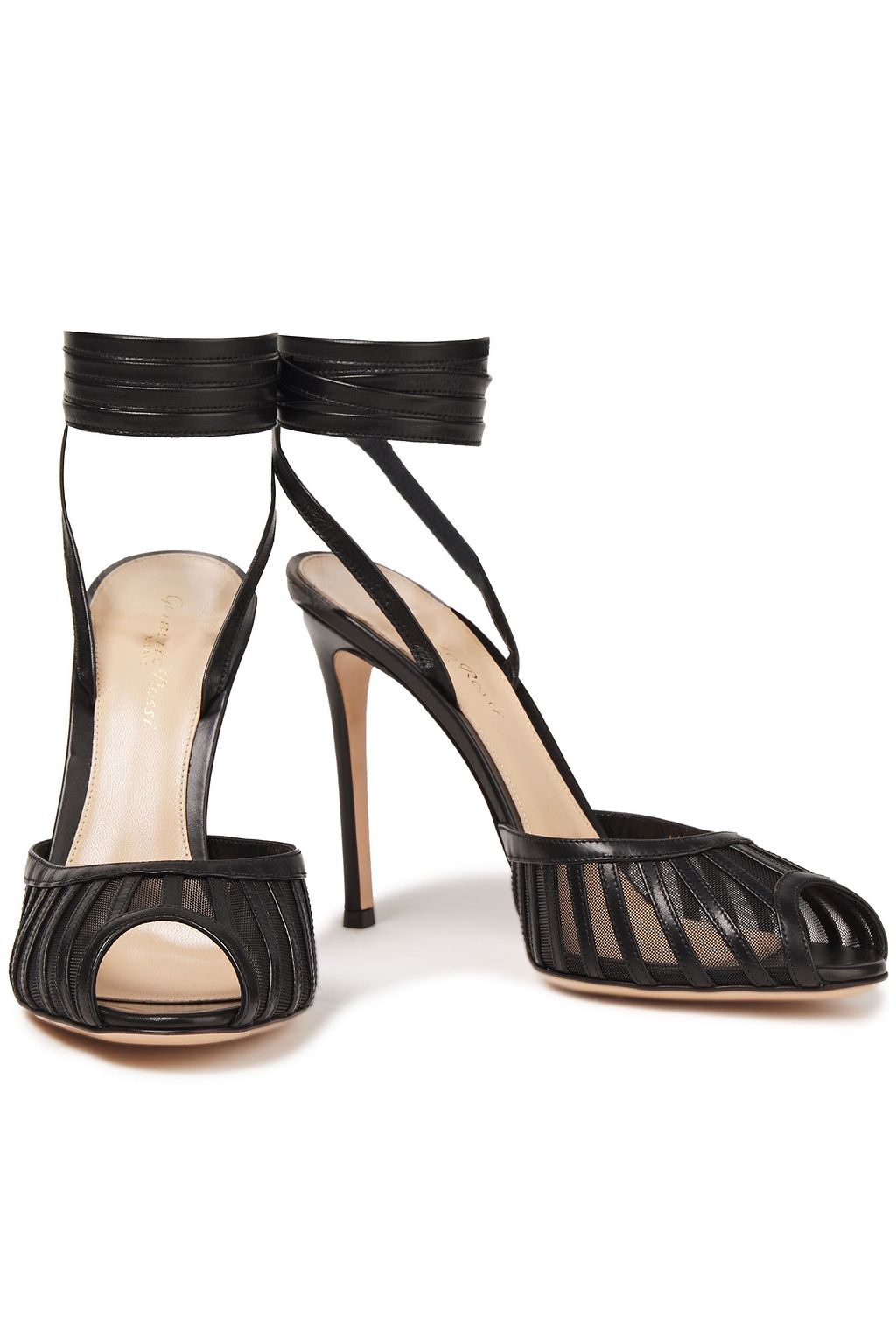 GIANVITO ROSSI Mesh-trimmed lace-up leather sandals