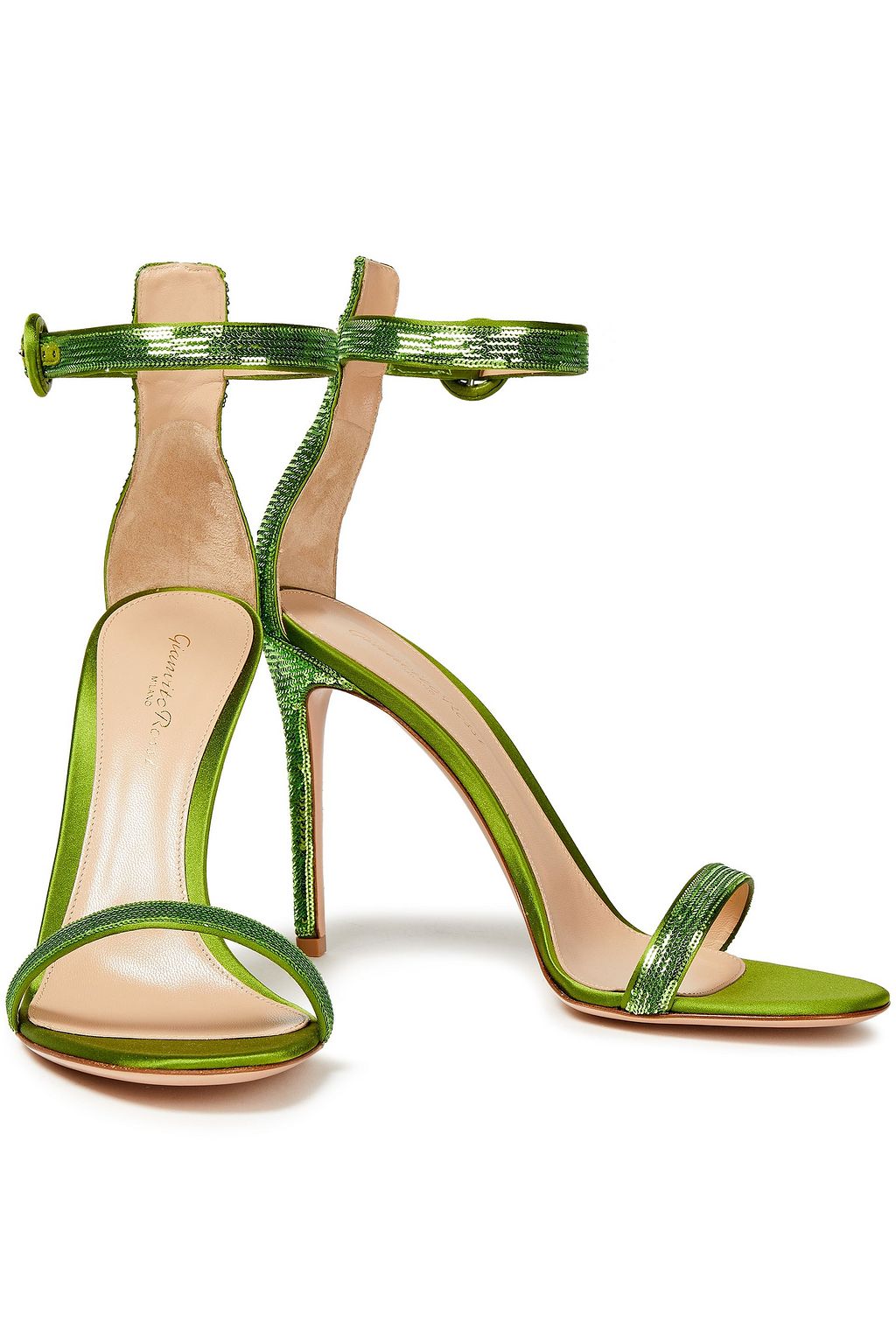 GIANVITO ROSSI Palladium sequined satin sandals