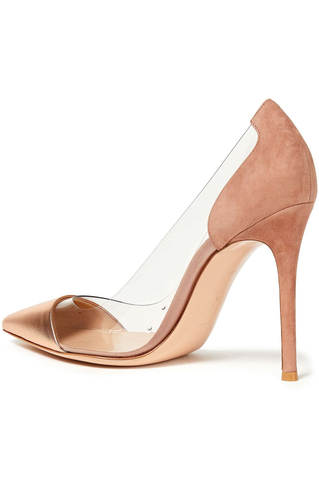 GIANVITO ROSSI Plexi suede, metallic leather and PVC pumps