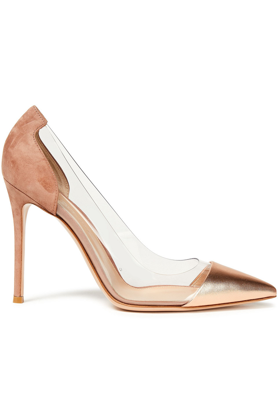 Gianvito Rossi Woman Plexi Suede Metallic Leather And Pvc Pumps Copper Size 39.5