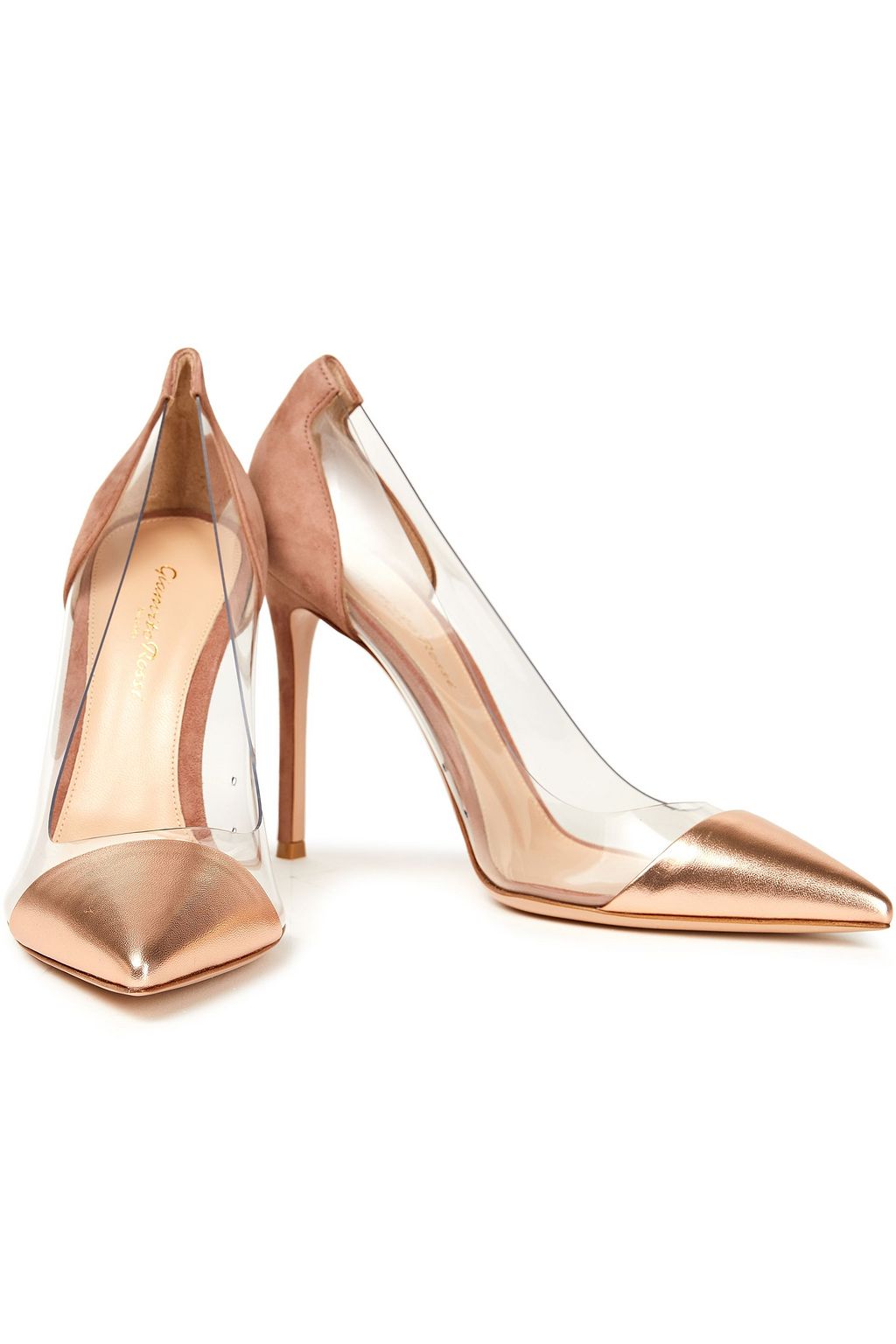 GIANVITO ROSSI Plexi suede, metallic leather and PVC pumps