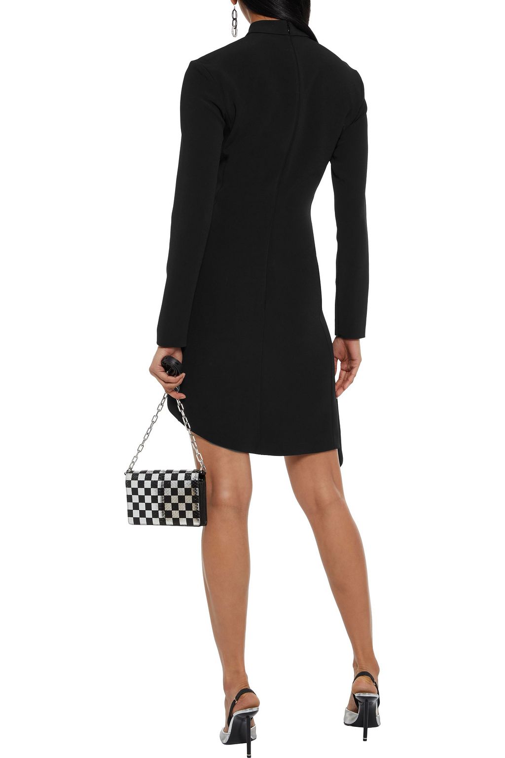 JUST CAVALLI Asymmetric glittered mesh-paneled crepe mini dress