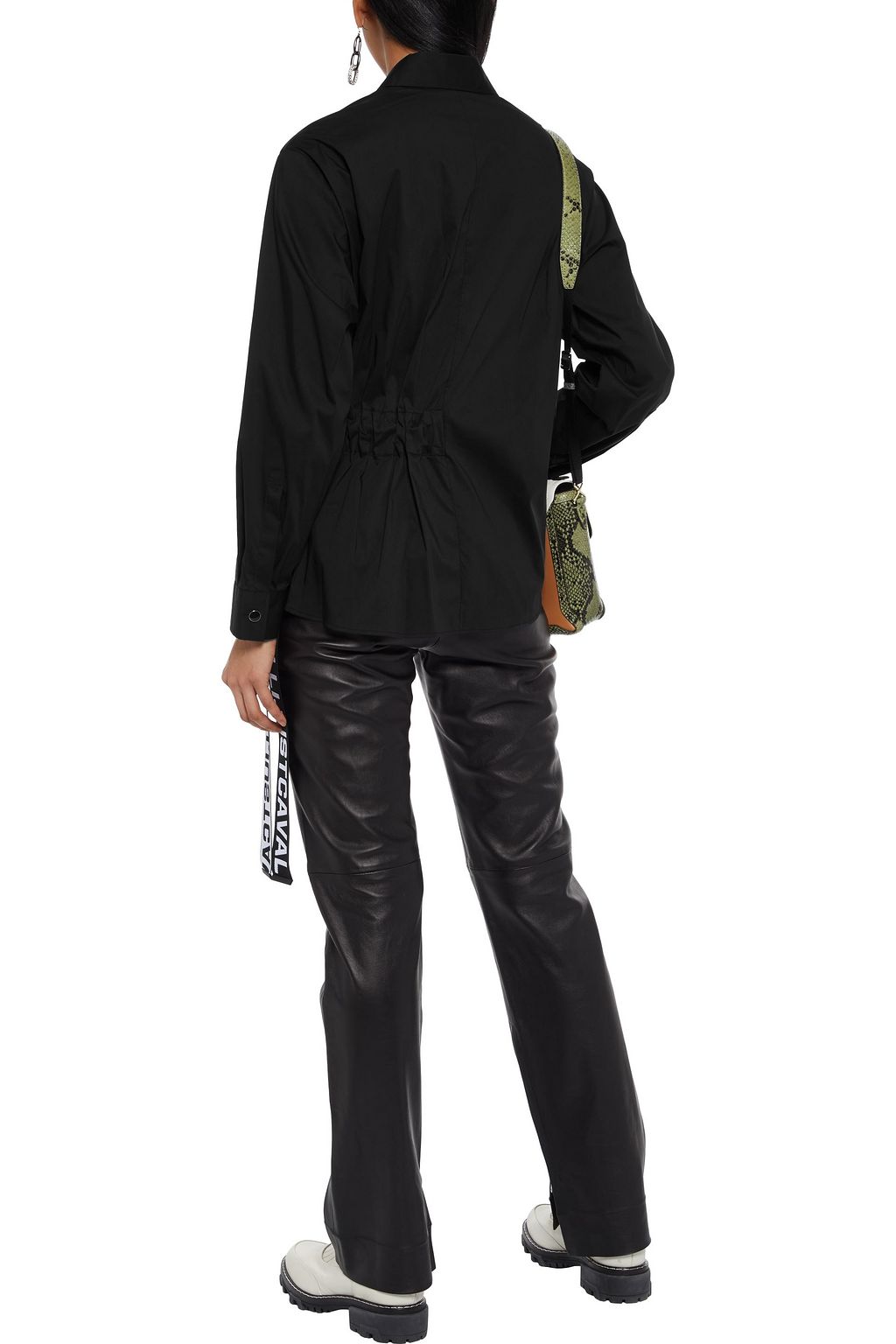 JUST CAVALLI Monogram-trimmed gathered cotton-blend poplin shirt