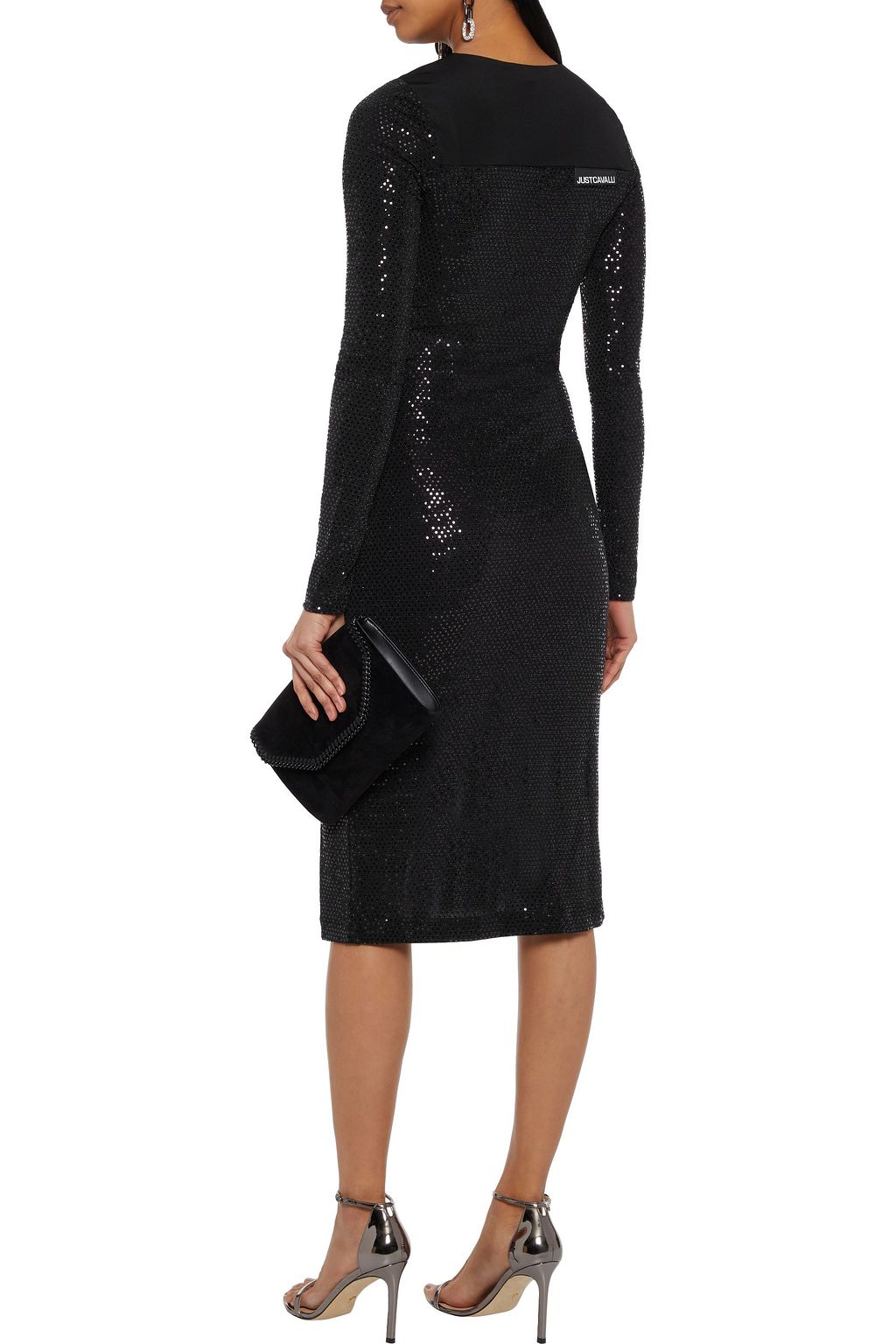 JUST CAVALLI Burnout-effect sequined stretch-knit dress