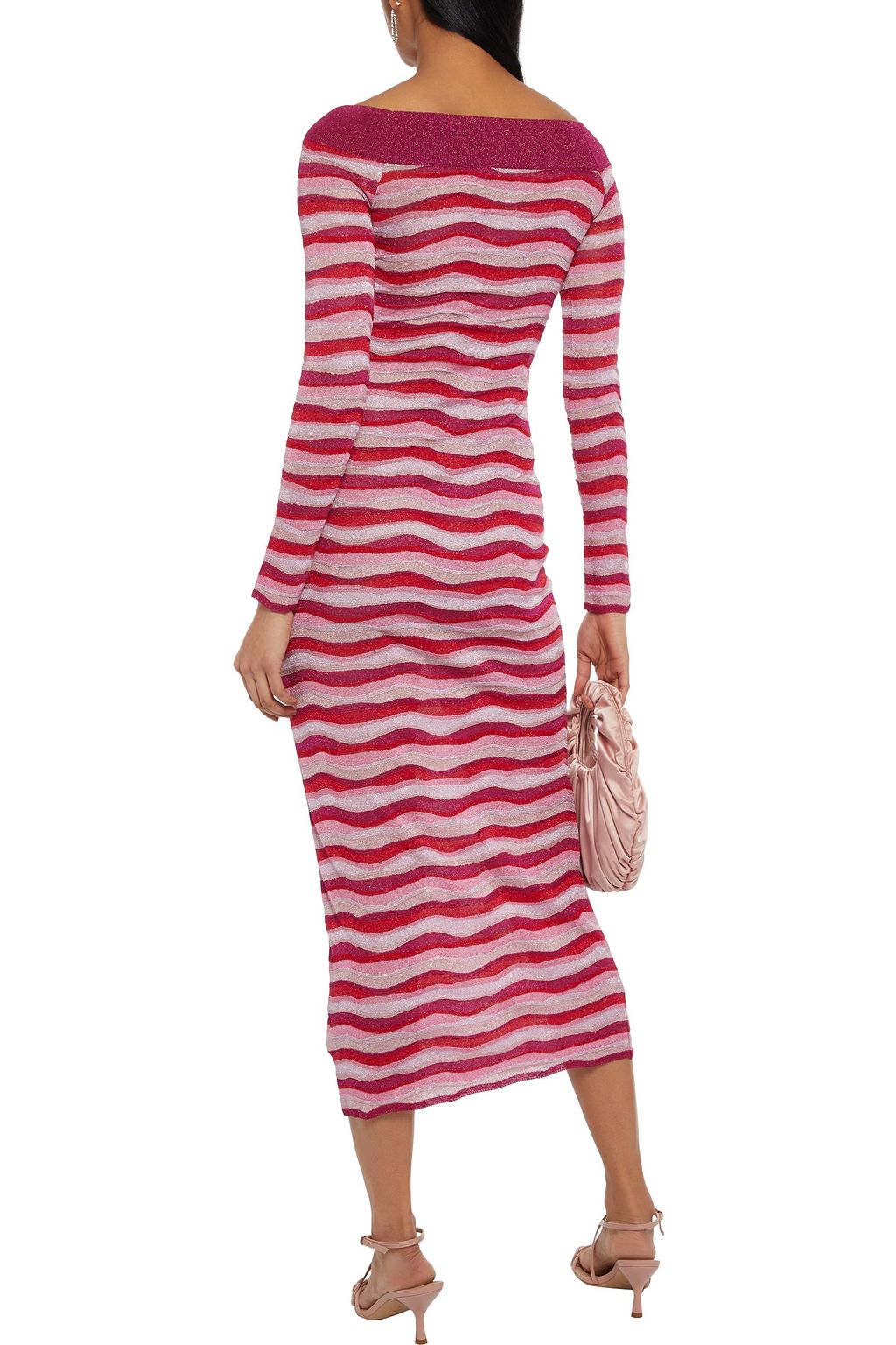 PUCCI Off-the-shoulder metallic striped stretch-knit midi dress