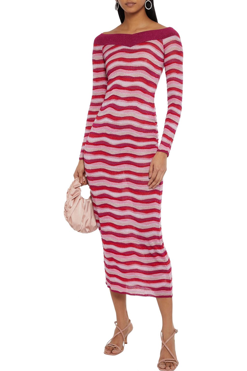 PUCCI Off-the-shoulder metallic striped stretch-knit midi dress