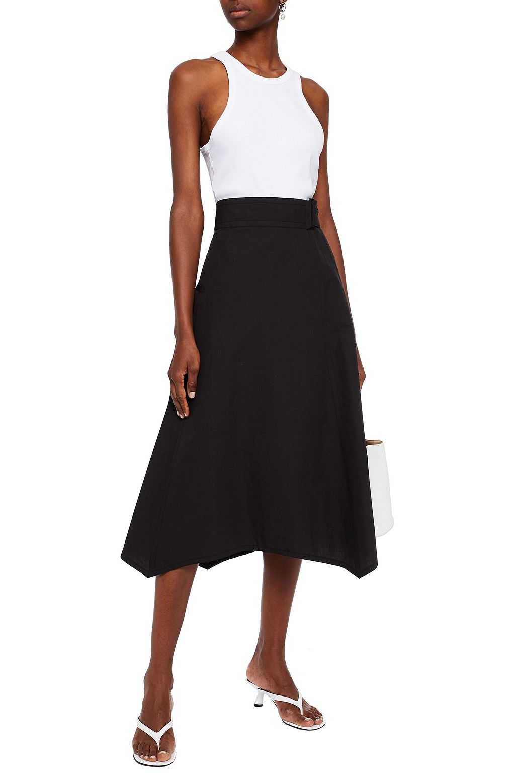 LVIR Belted linen and cotton-blend midi skirt