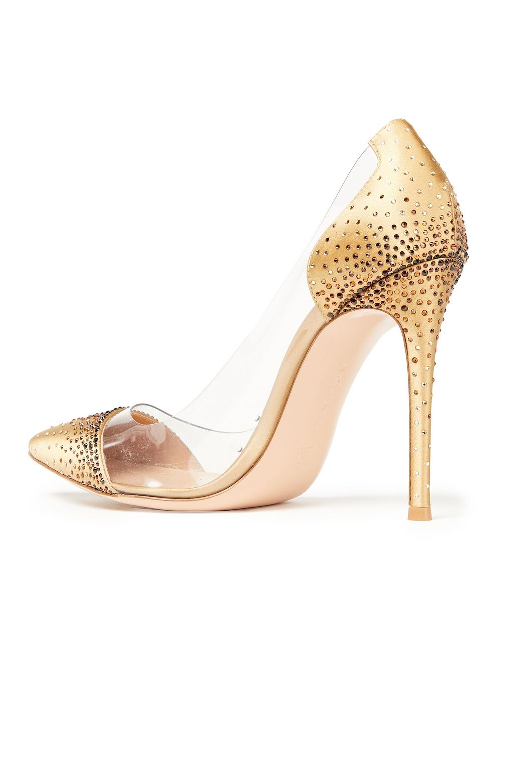 GIANVITO ROSSI Embellished PVC-paneled satin pumps