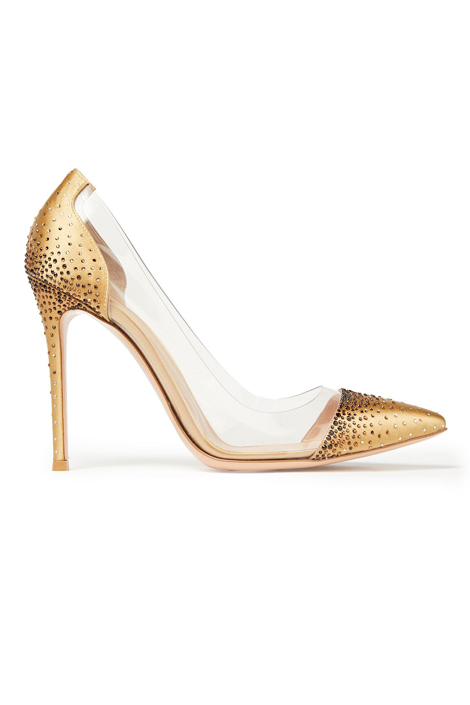 Gianvito Rossi Woman Crystal-embellished Paneled Satin And Pvc Pumps Gold Size 38.5