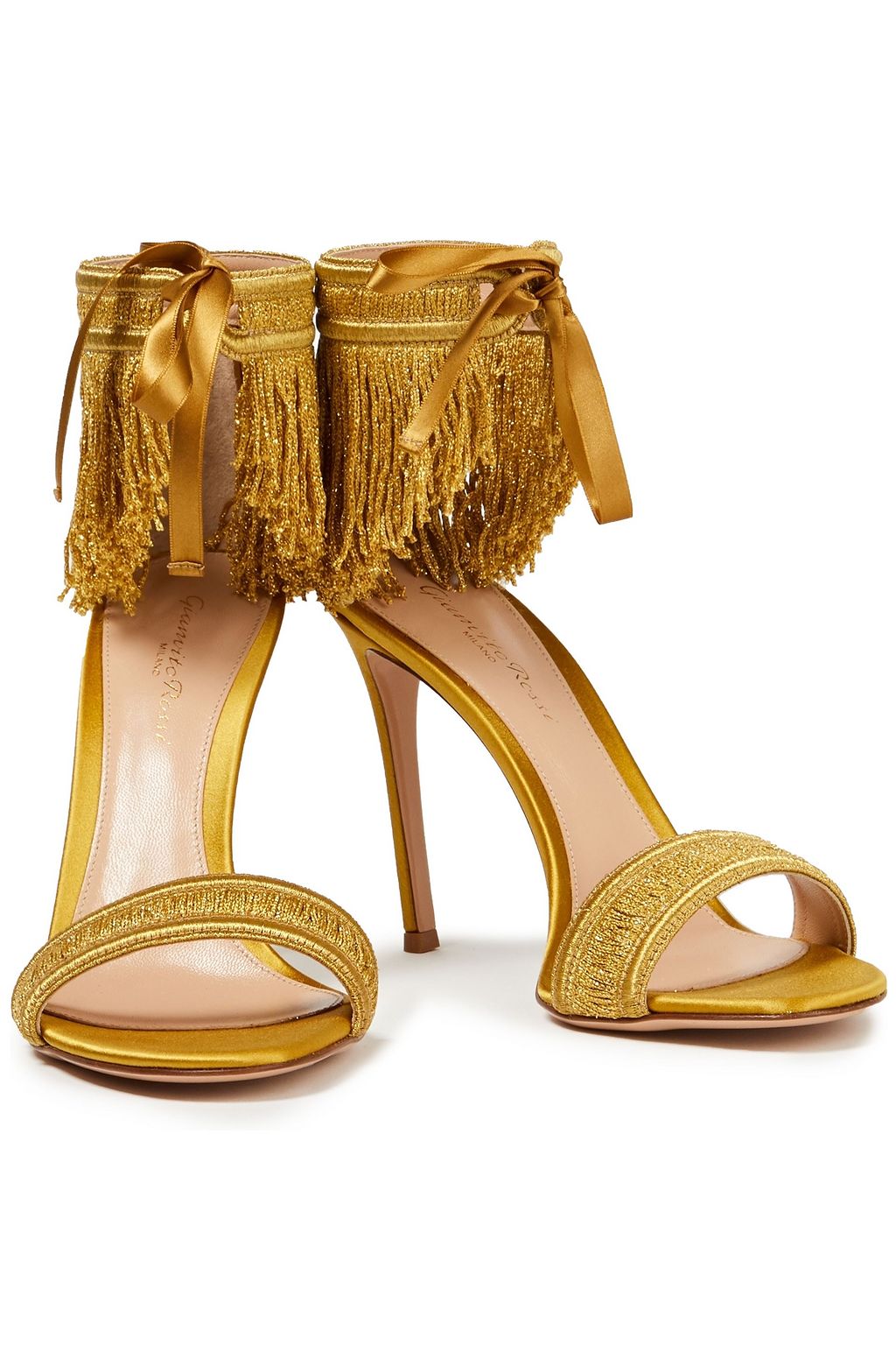 GIANVITO ROSSI Parade fringed metallic woven sandals