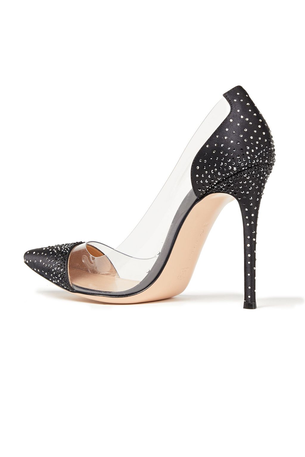 GIANVITO ROSSI Embellished PVC-paneled satin pumps