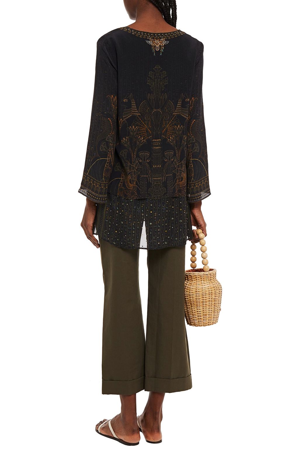 CAMILLA Crystal-embellished printed silk-voile top