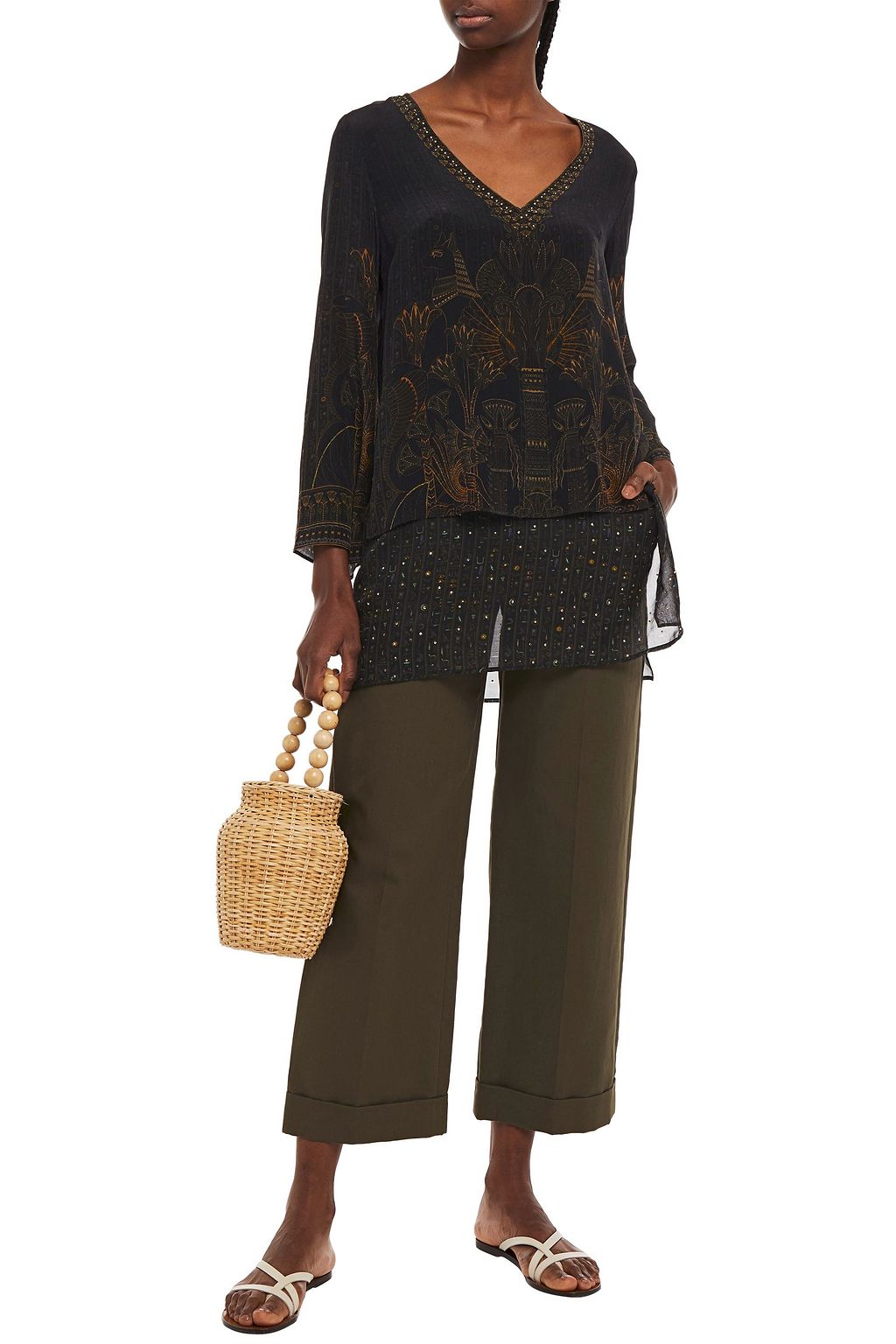CAMILLA Crystal-embellished printed silk-voile top
