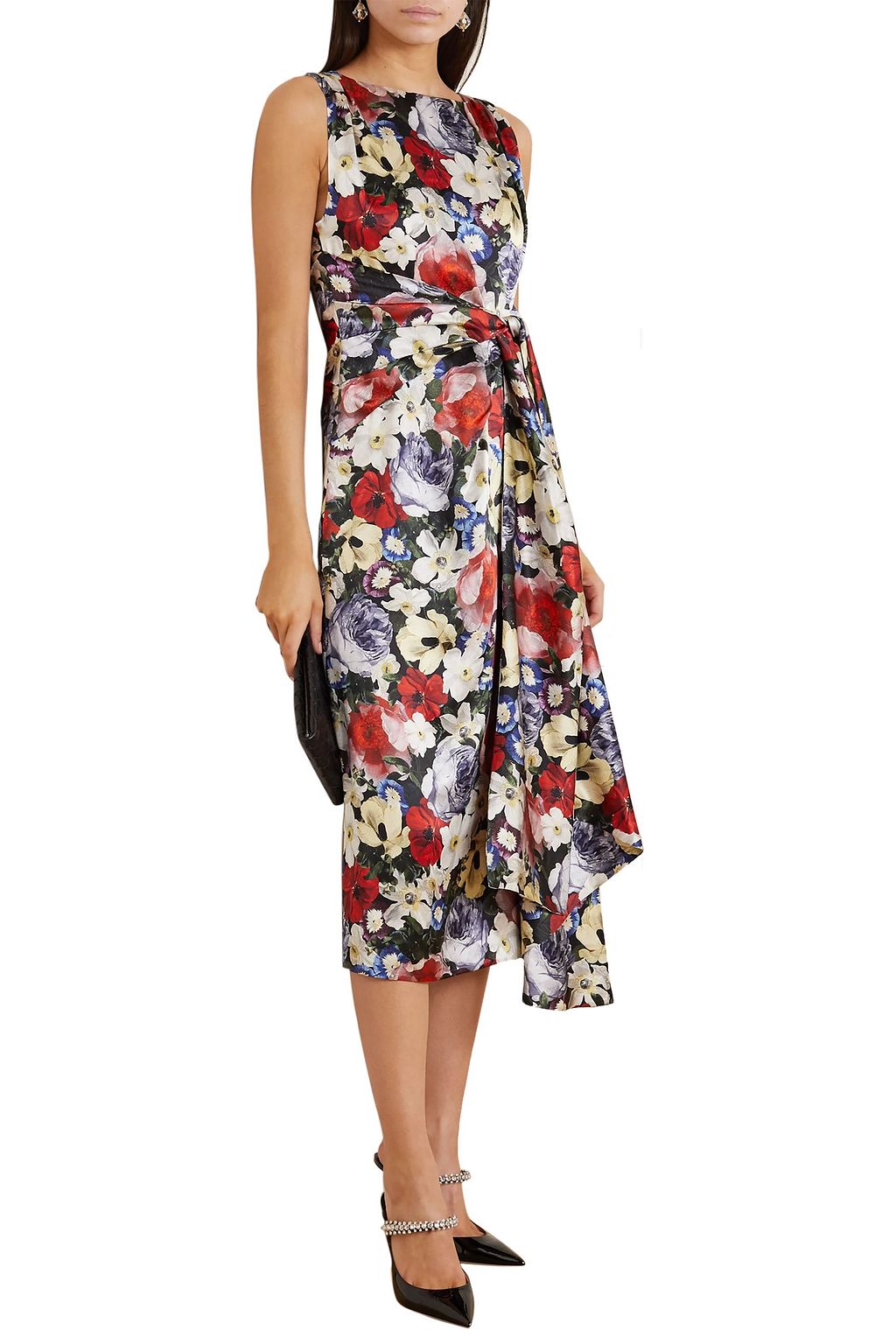 ERDEM Rozaria tie-front floral-print silk-satin midi dress