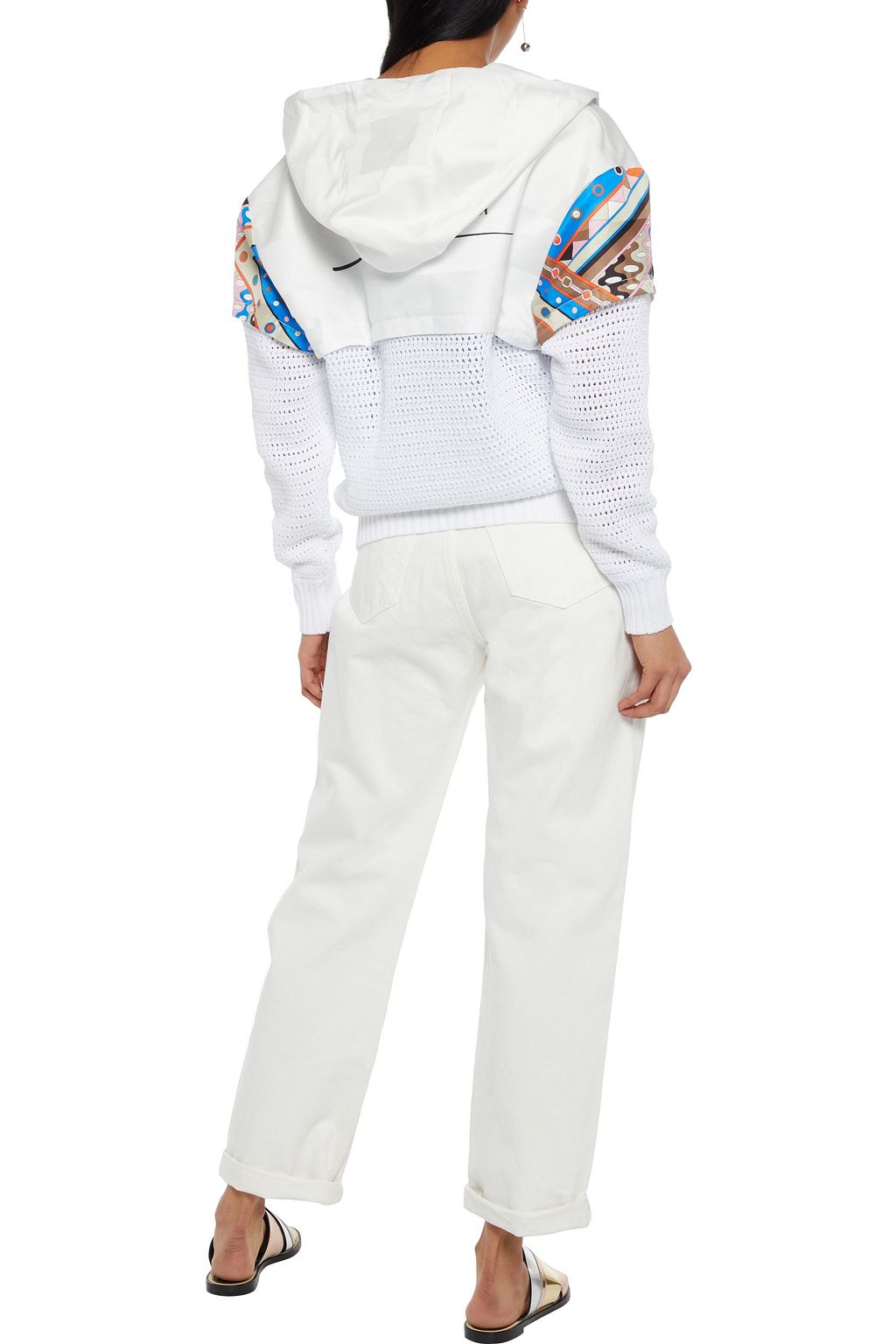 PUCCI Layered printed satin and crocheted cotton hooded jacket