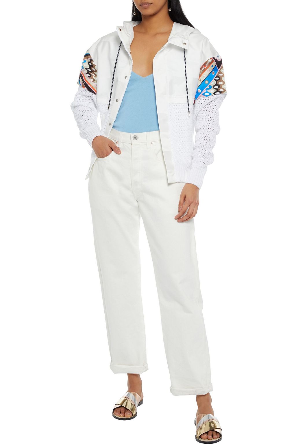PUCCI Layered printed satin and crocheted cotton hooded jacket