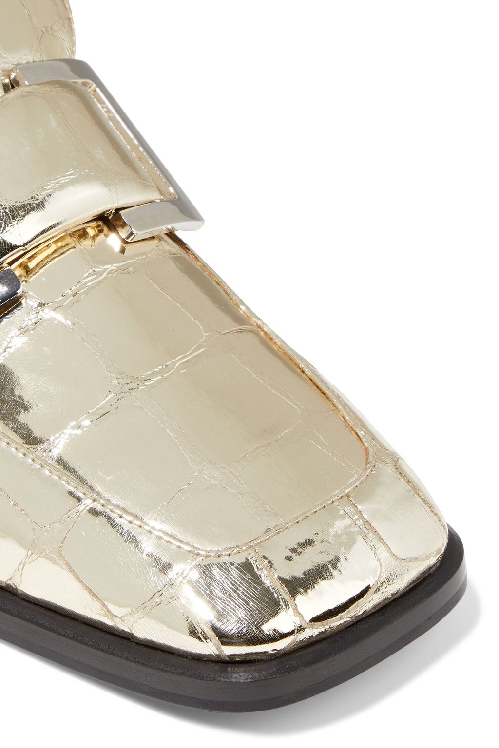 SERGIO ROSSI sr Prince buckle-embellished metallic croc-effect leather loafers