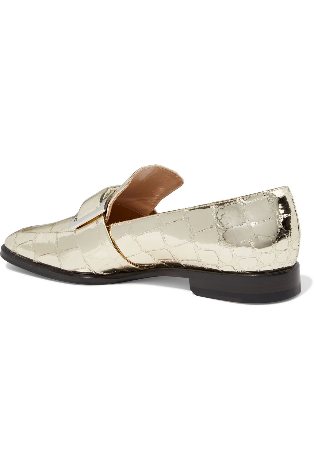 SERGIO ROSSI sr Prince buckle-embellished metallic croc-effect leather loafers
