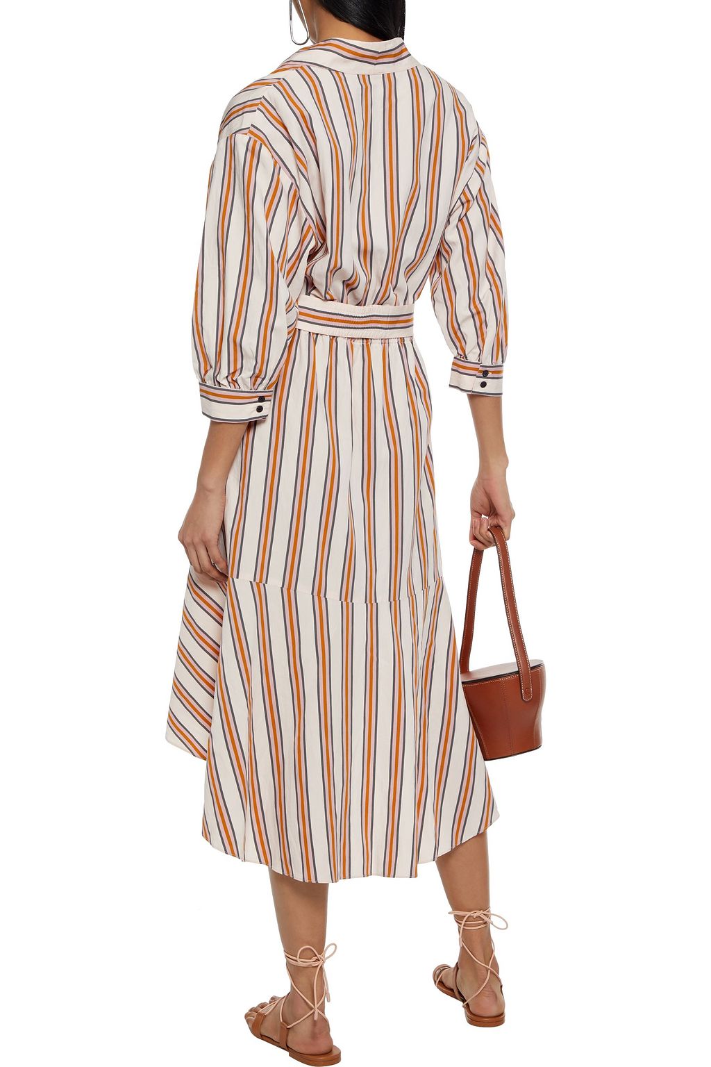 BA&SH Nastasia ruffled striped woven wrap dress