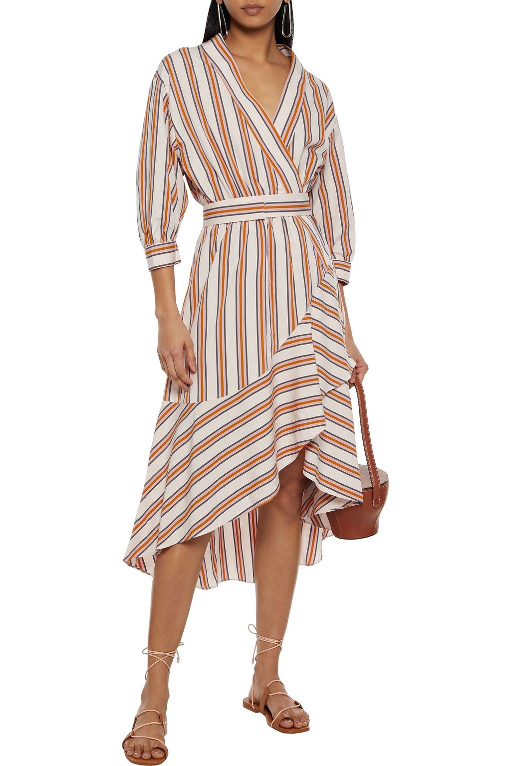 BA&SH Nastasia ruffled striped woven wrap dress