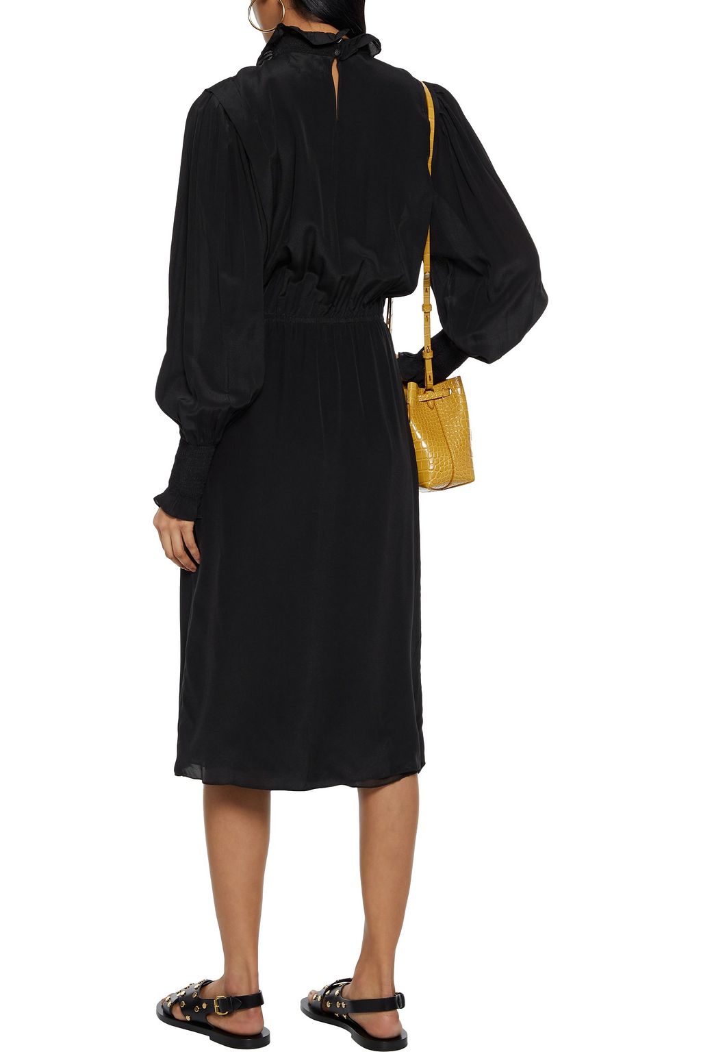 MARANT ÉTOILE Asymmetric shirred gathered silk crepe de chine midi dress