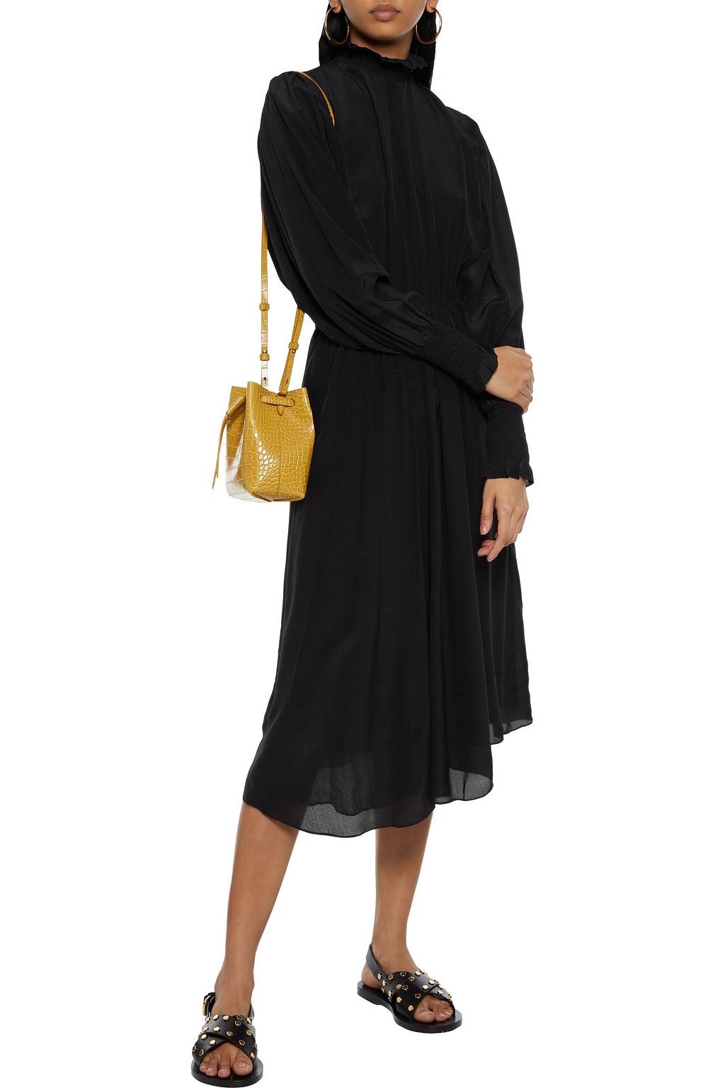 MARANT ÉTOILE Asymmetric shirred gathered silk crepe de chine midi dress
