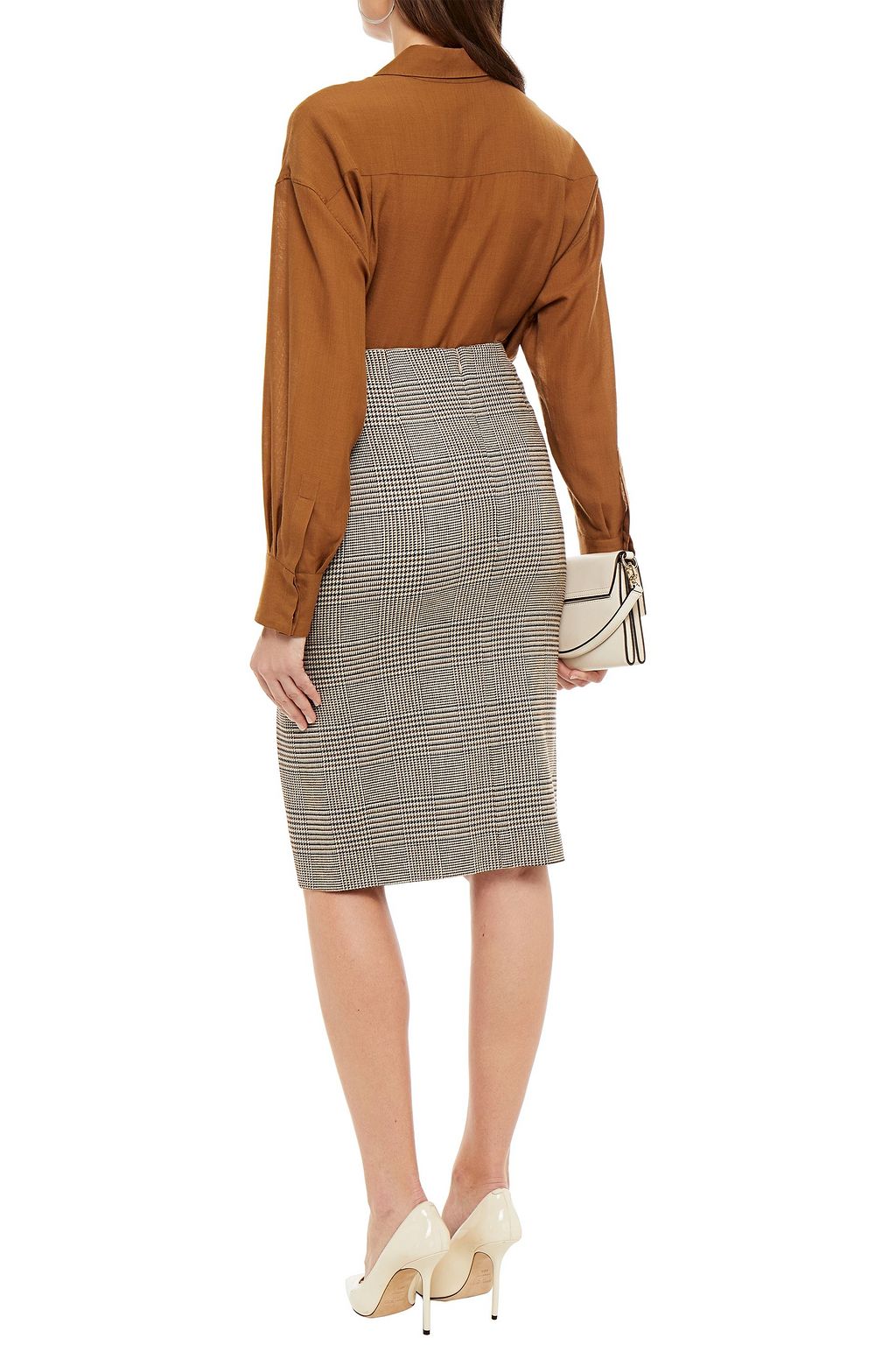 VERONICA BEARD Tamic ruched Prince of Wales checked woven skirt