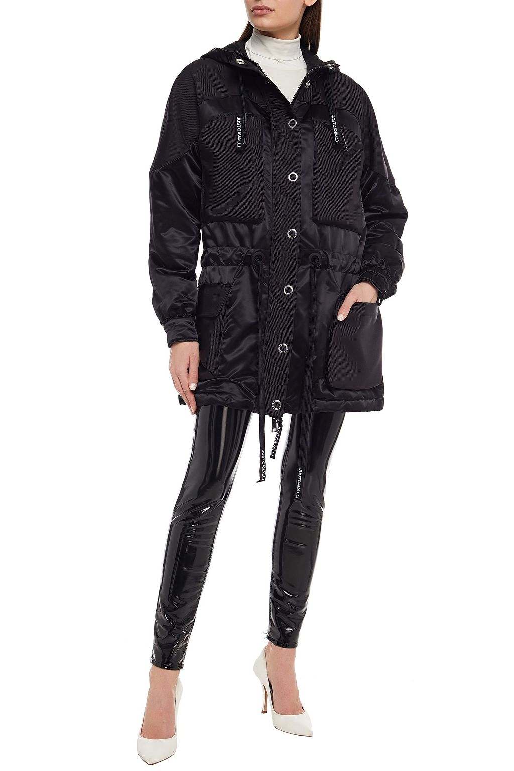 JUST CAVALLI Drill-paneled glossed-shell hooded jacket