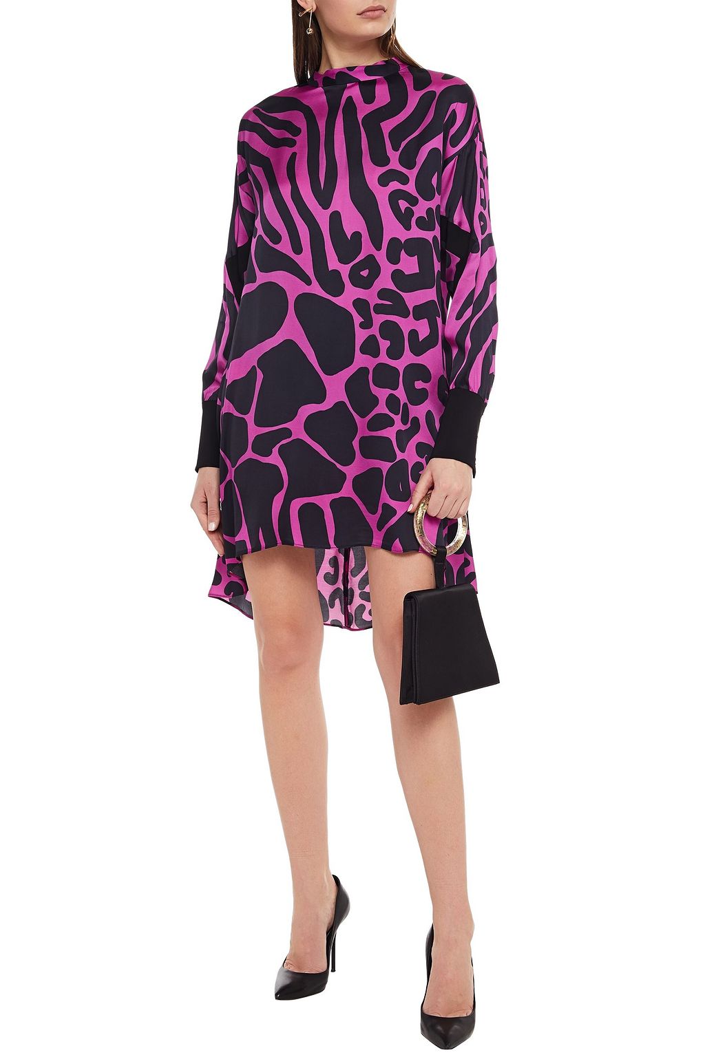 JUST CAVALLI Asymmetric printed crepe mini dress