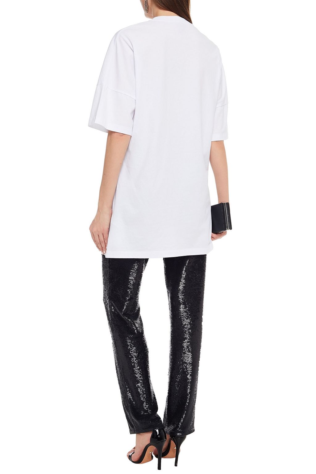 JUST CAVALLI Crystal-embellished printed cotton-jersey T-shirt