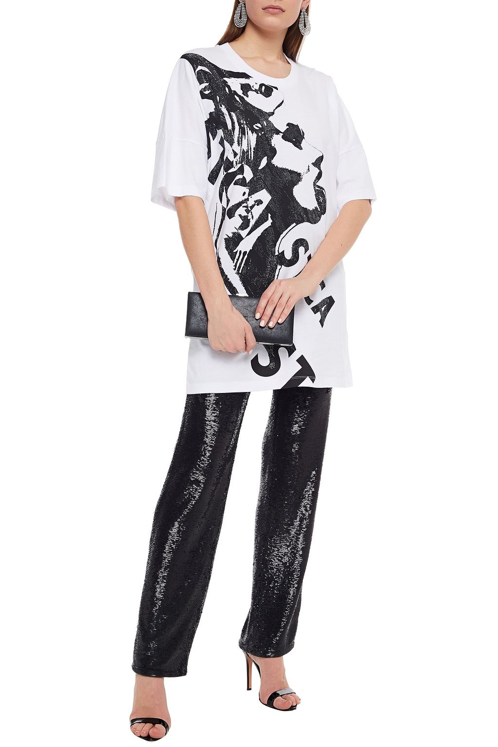JUST CAVALLI Crystal-embellished printed cotton-jersey T-shirt